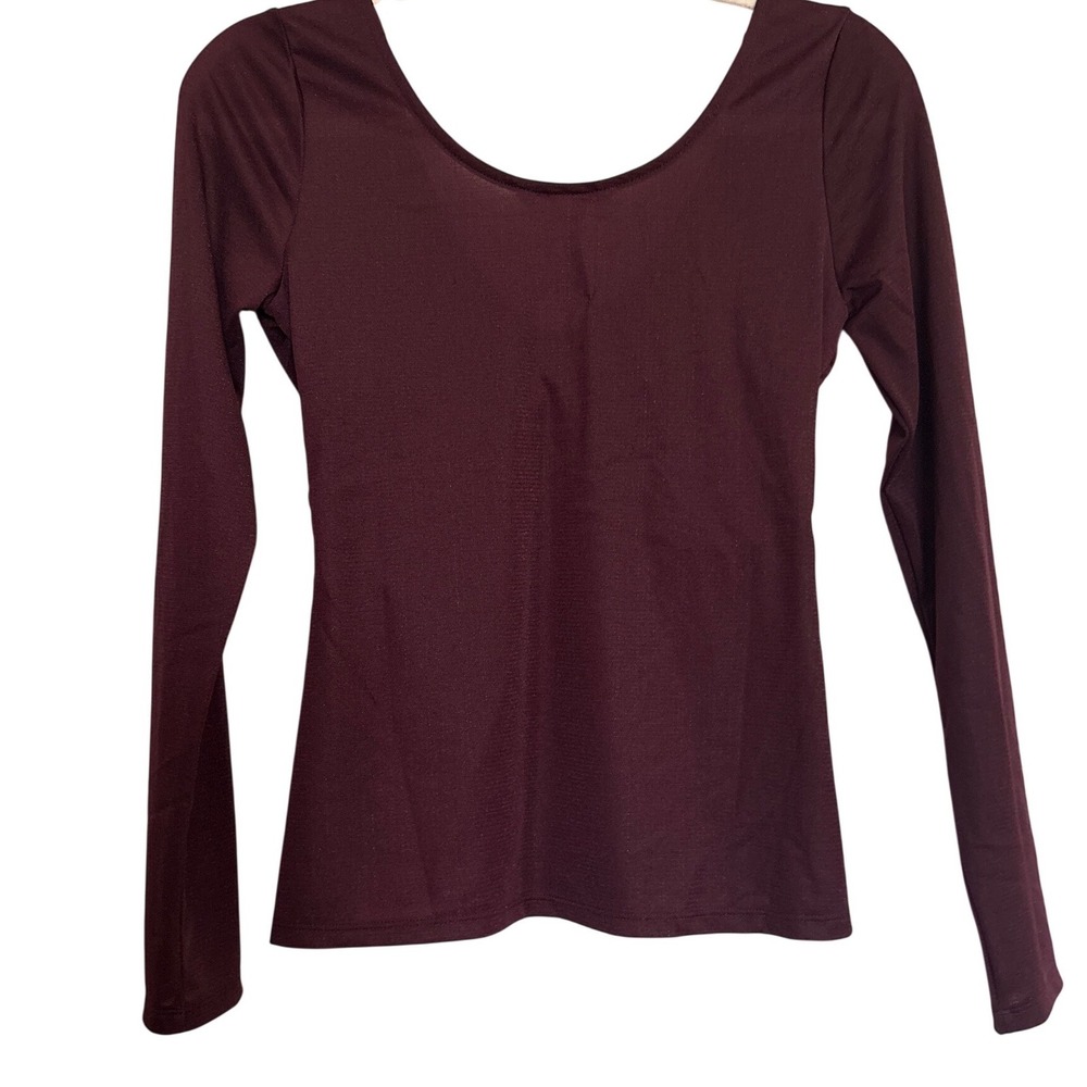 H&M Women Burgundy Purple Shimmer Twist Front Long Sleeve V-Neck Top Size M NWT - Picture 3 of 7